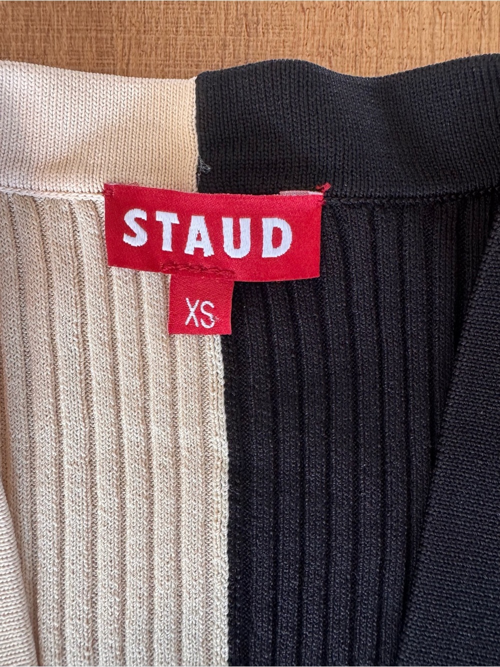 STAUD Shoko Colorblock Ribbed Midi Sweater Dress Black Cream XS - Picture 4 of 9